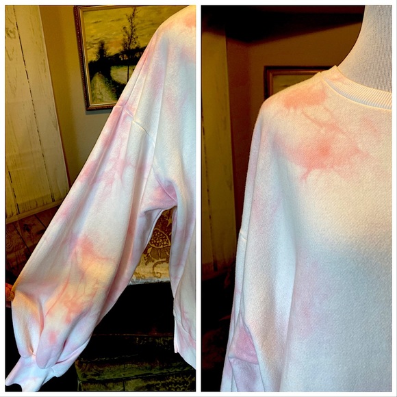 World Market Pink and White Tie Dye Sweatshirt With Cutout Back New With Tag - Picture 11 of 15